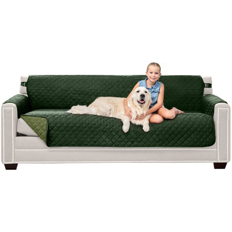 Sofa Shield Couch Slip Cover with Patented Strap, Cushion Protector, US Designed Reversible Stain and Dog Tear Resistant Slipcover, 78 inch Seat, Washable Covers for Dogs Pets, Hunter Green Sage - Image 1